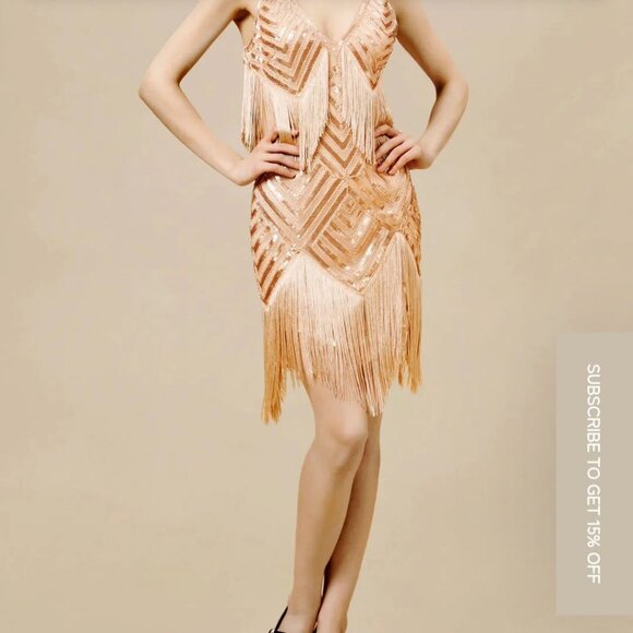 BABEYOND Women's Flapper 1920s VNeck Beaded Fringed. - Picture 12 of 13